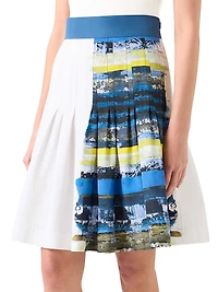 Printed Cotton Pleated Knee-Length Skirt