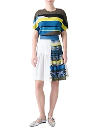 Printed Cotton Pleated Knee-Length Skirt