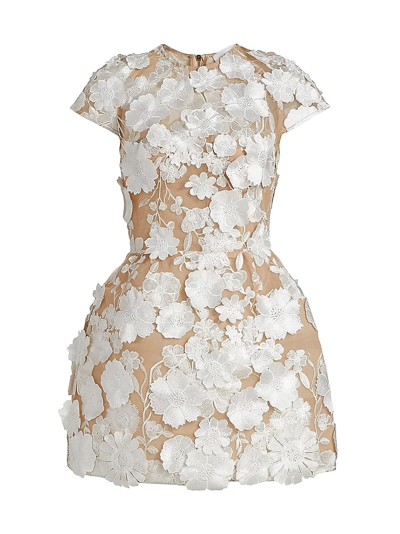 Jasmine Cap-Sleeve Floral Lace Minidress