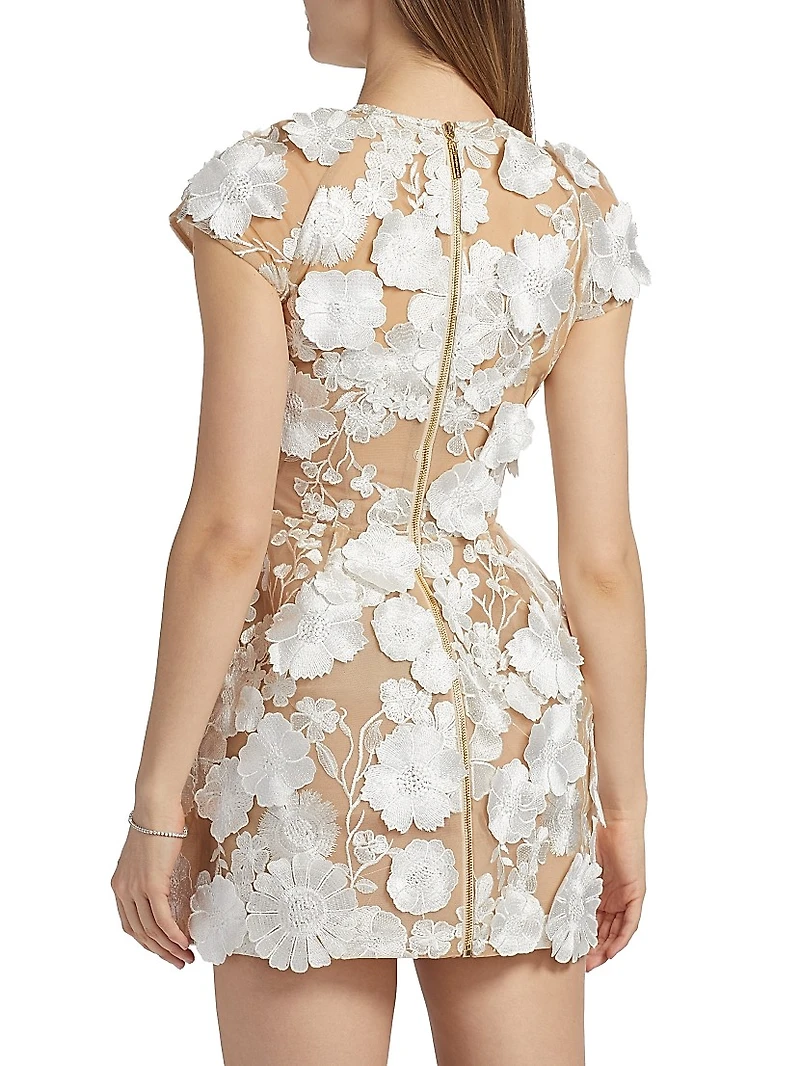Jasmine Cap-Sleeve Floral Lace Minidress