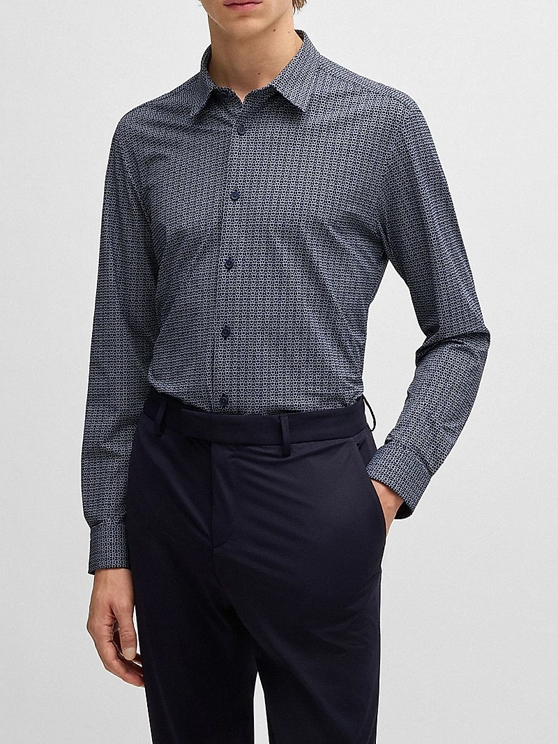 Slim-Fit Shirt Printed Performance Stretch Jersey