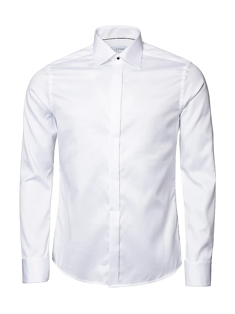 Slim-Fit Fly Front Twill Tuxedo Shirt