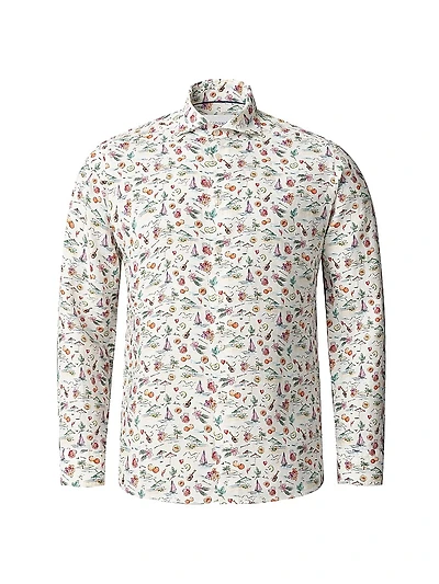 Sangria Print Contemporary-Fit Linen Shirt
