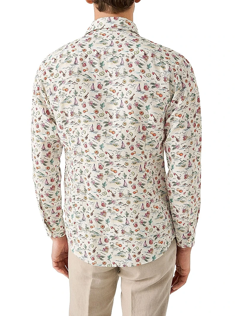 Sangria Print Contemporary-Fit Linen Shirt