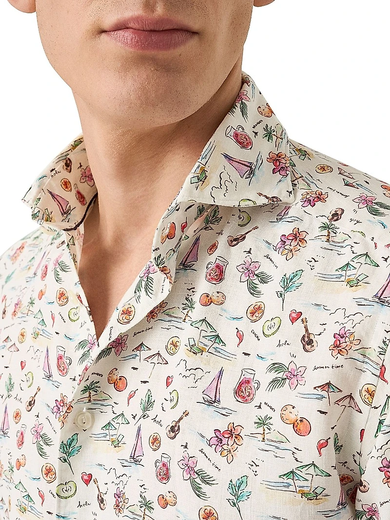 Sangria Print Contemporary-Fit Linen Shirt