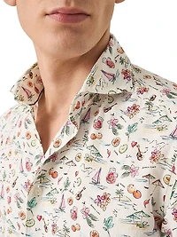 Sangria Print Contemporary-Fit Linen Shirt