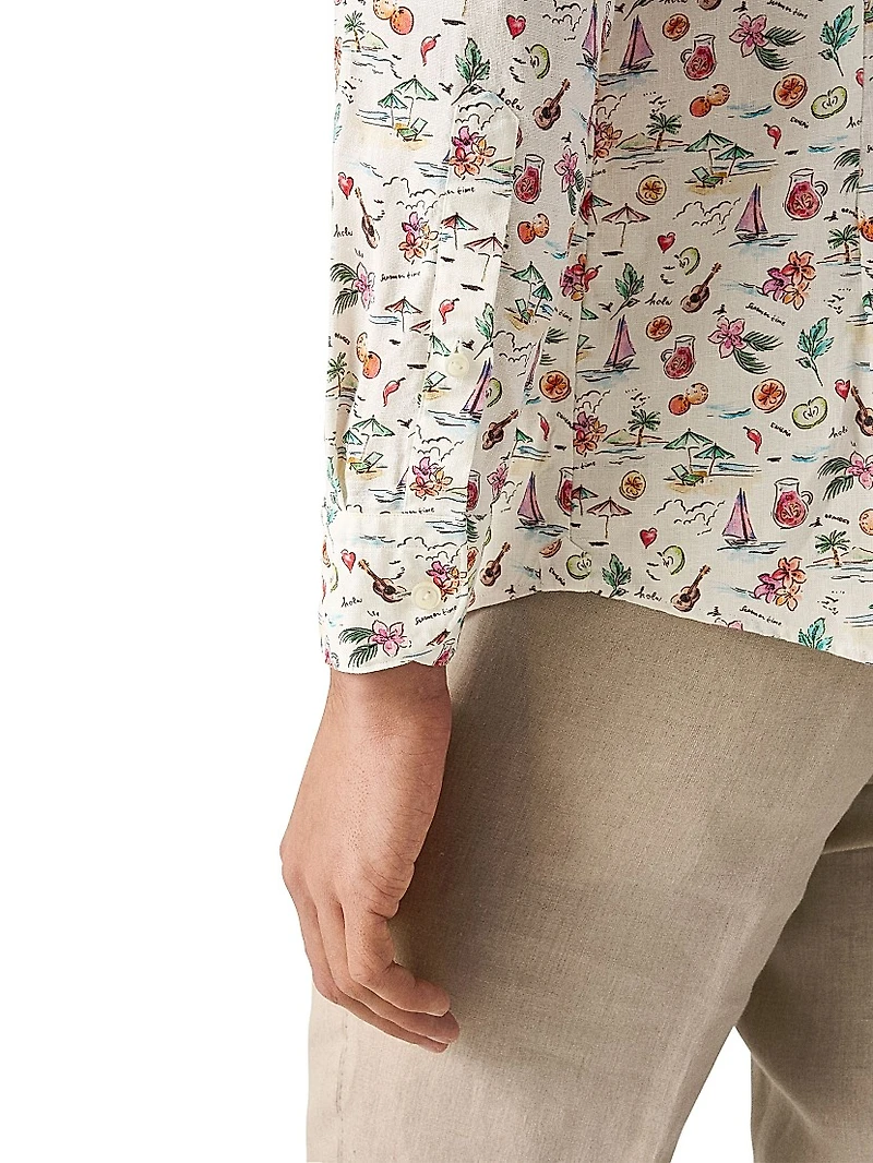 Sangria Print Contemporary-Fit Linen Shirt