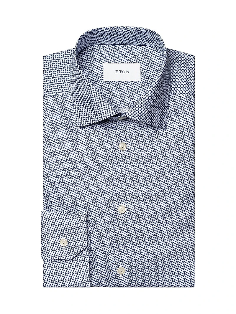Slim-Fit Micro Geometric Button-Front Shirt