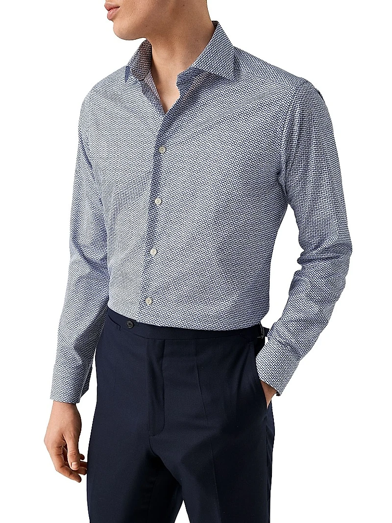 Slim-Fit Micro Geometric Button-Front Shirt