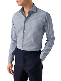 Slim-Fit Micro Geometric Button-Front Shirt