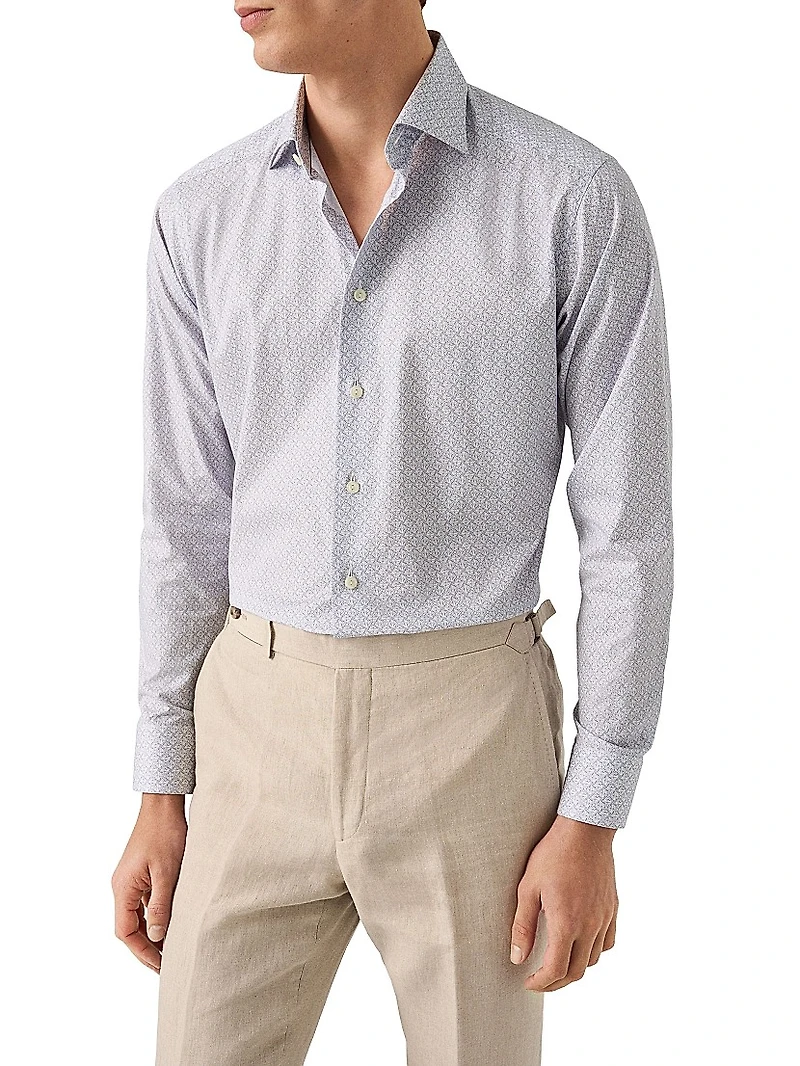 Slim-Fit Geometric Button-Front Shirt