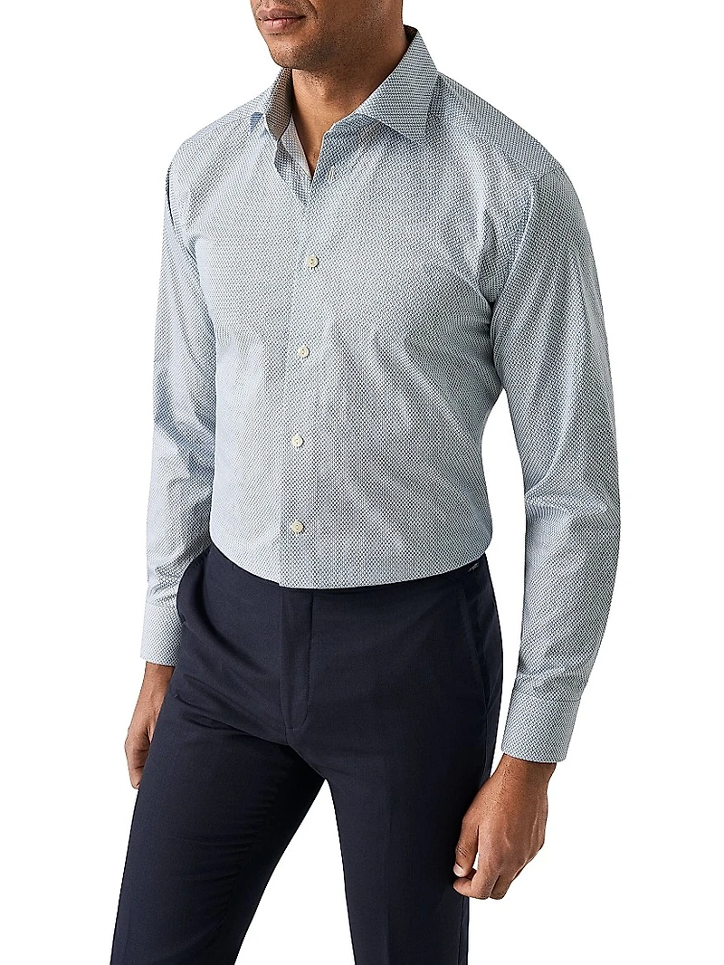 Contemporary-Fit Micro Print Button-Front Shirt