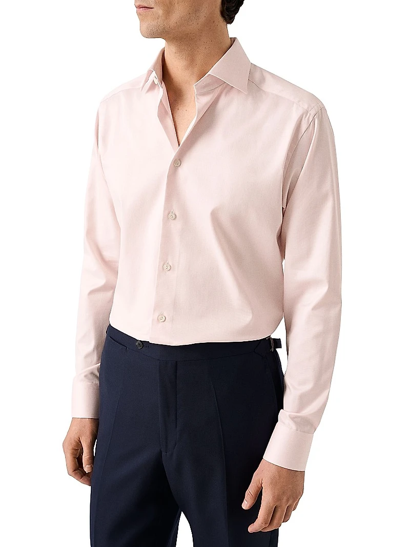 Contemporary-Fit Solid Cotton-Blend Button-Front Shirt