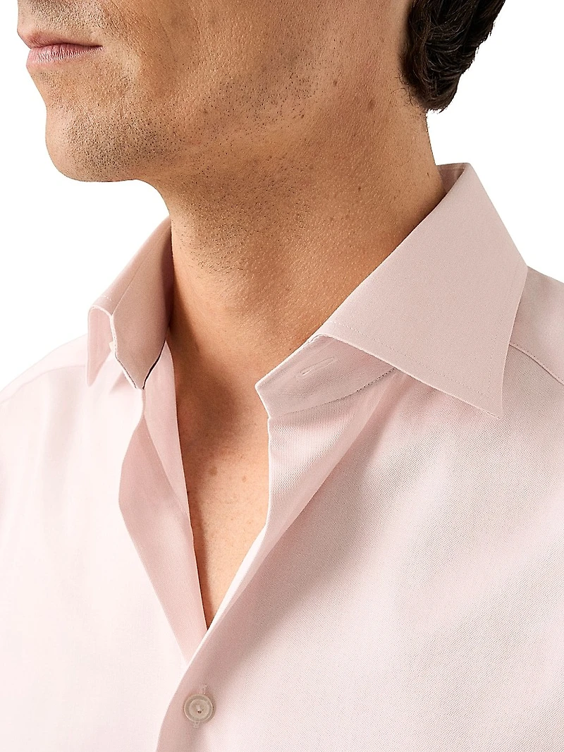 Contemporary-Fit Solid Cotton-Blend Button-Front Shirt