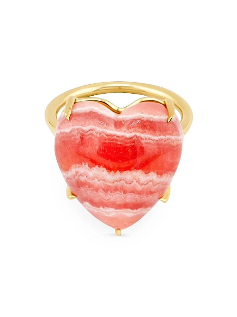 Love 14K Yellow Gold & Rhodochrosite Heart Ring