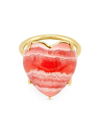 Love 14K Yellow Gold & Rhodochrosite Heart Ring