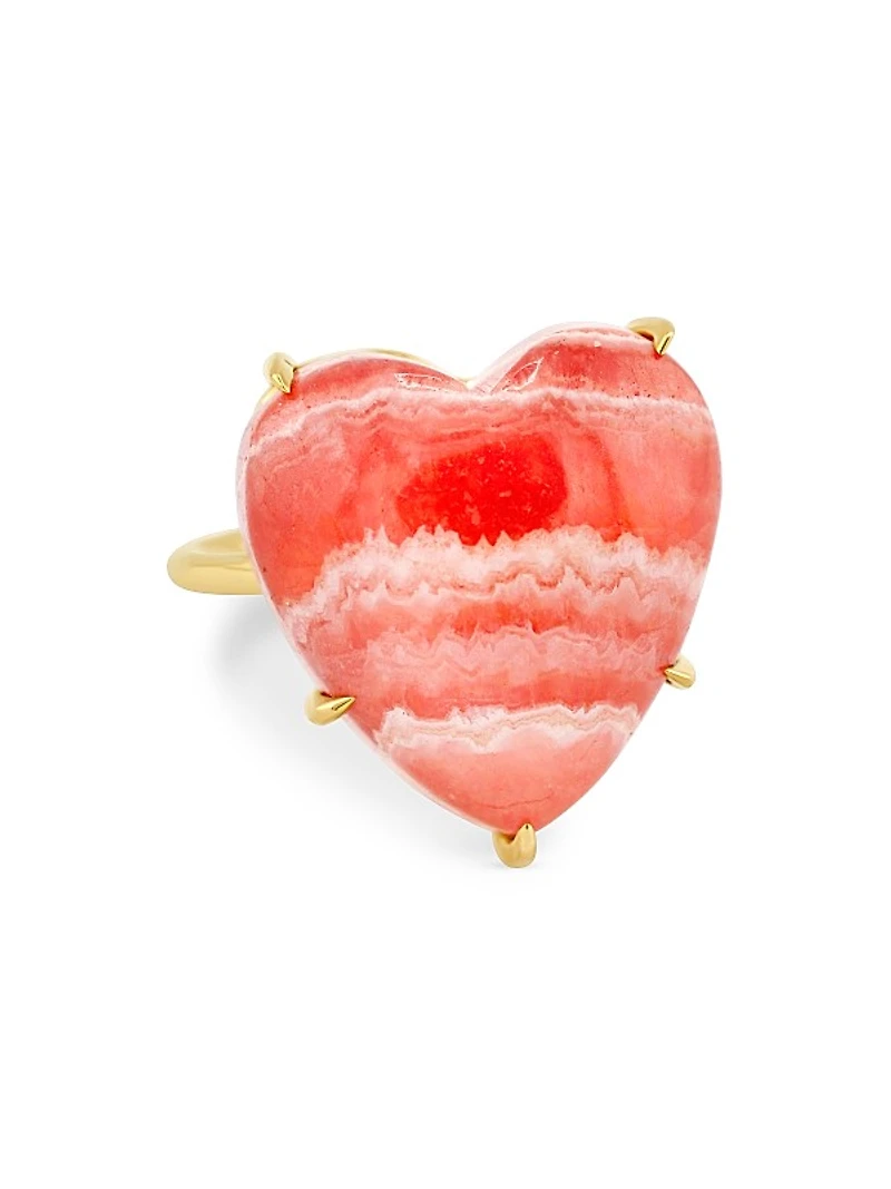 Love 14K Yellow Gold & Rhodochrosite Heart Ring