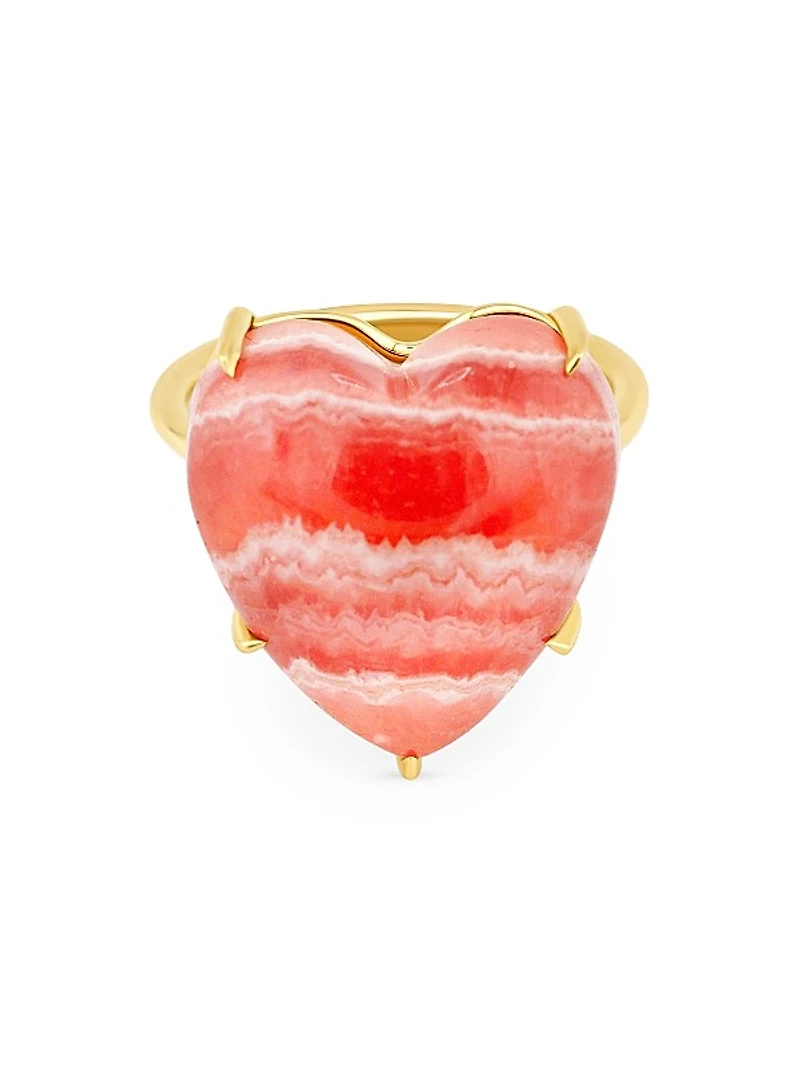 Love 14K Yellow Gold & Rhodochrosite Heart Ring