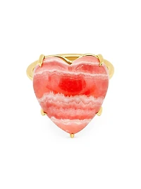 Love 14K Yellow Gold & Rhodochrosite Heart Ring