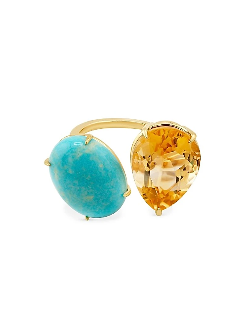 Nevada 14K Yellow Gold, Mona Lisa Turquoise & Citrine Toi Et Moi Ring