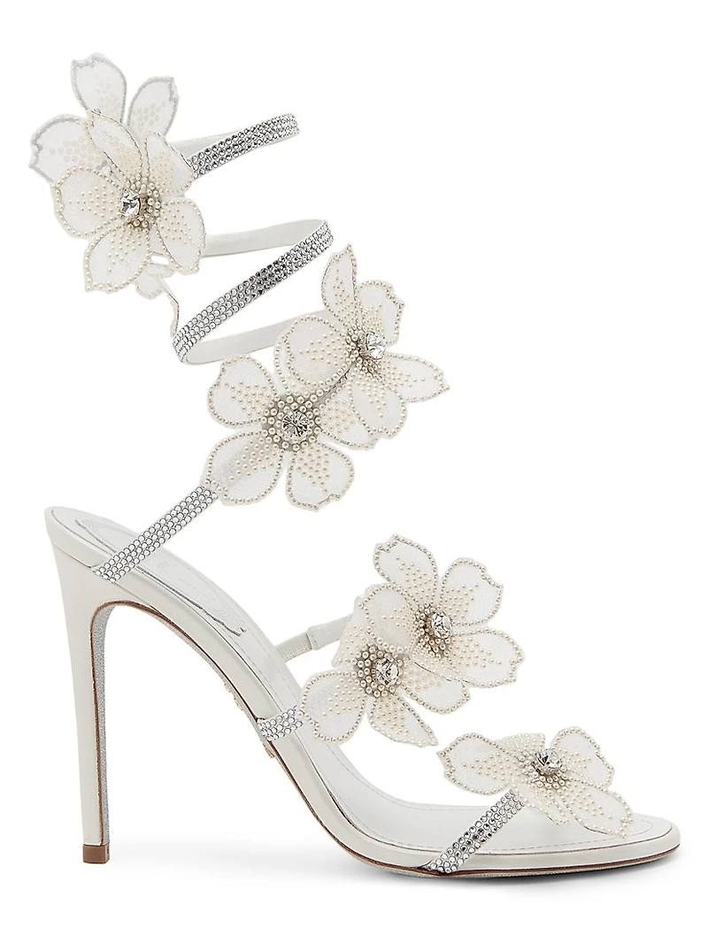 Cleo 105MM Crystal-Embellished Floral Satin Sandals