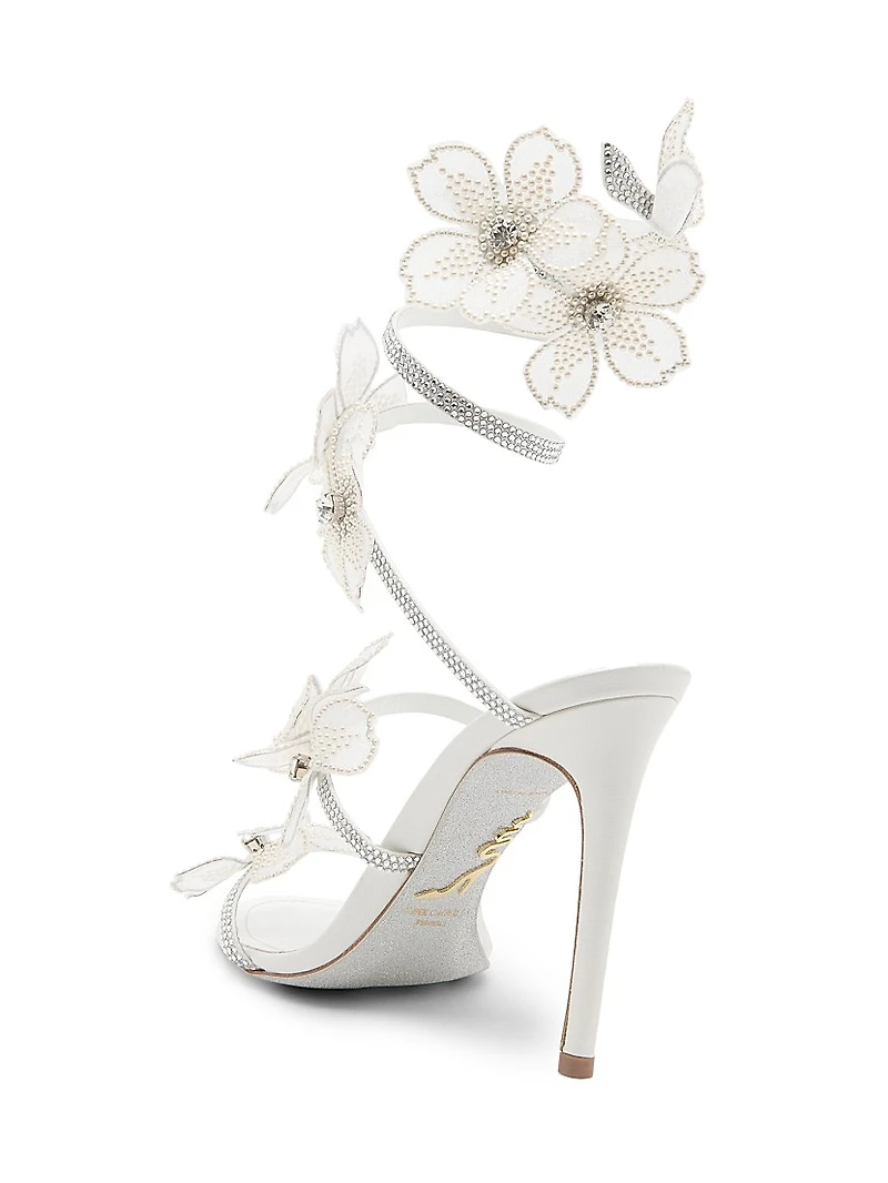 Cleo 105MM Crystal-Embellished Floral Satin Sandals