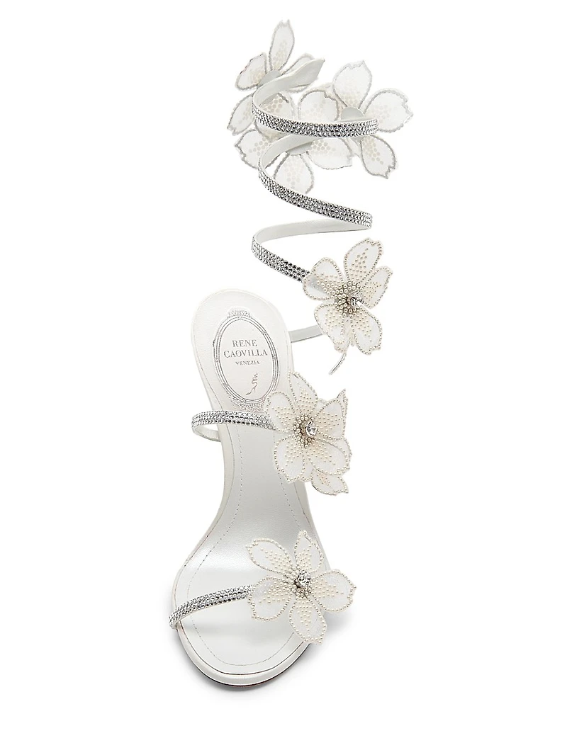 Cleo 105MM Crystal-Embellished Floral Satin Sandals