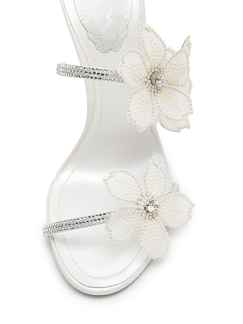 Cleo 105MM Crystal-Embellished Floral Satin Sandals