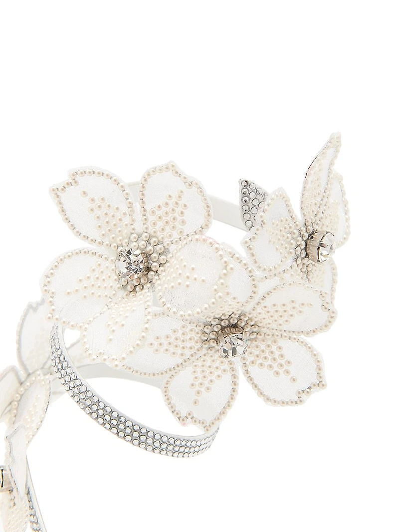 Cleo 105MM Crystal-Embellished Floral Satin Sandals