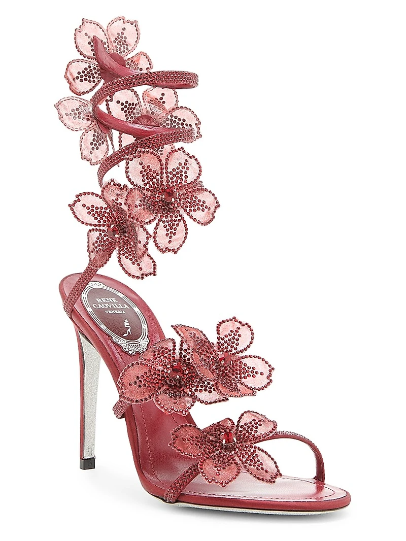 105MM Crystal-Embellished Floral Satin Sandals