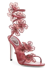 105MM Crystal-Embellished Floral Satin Sandals