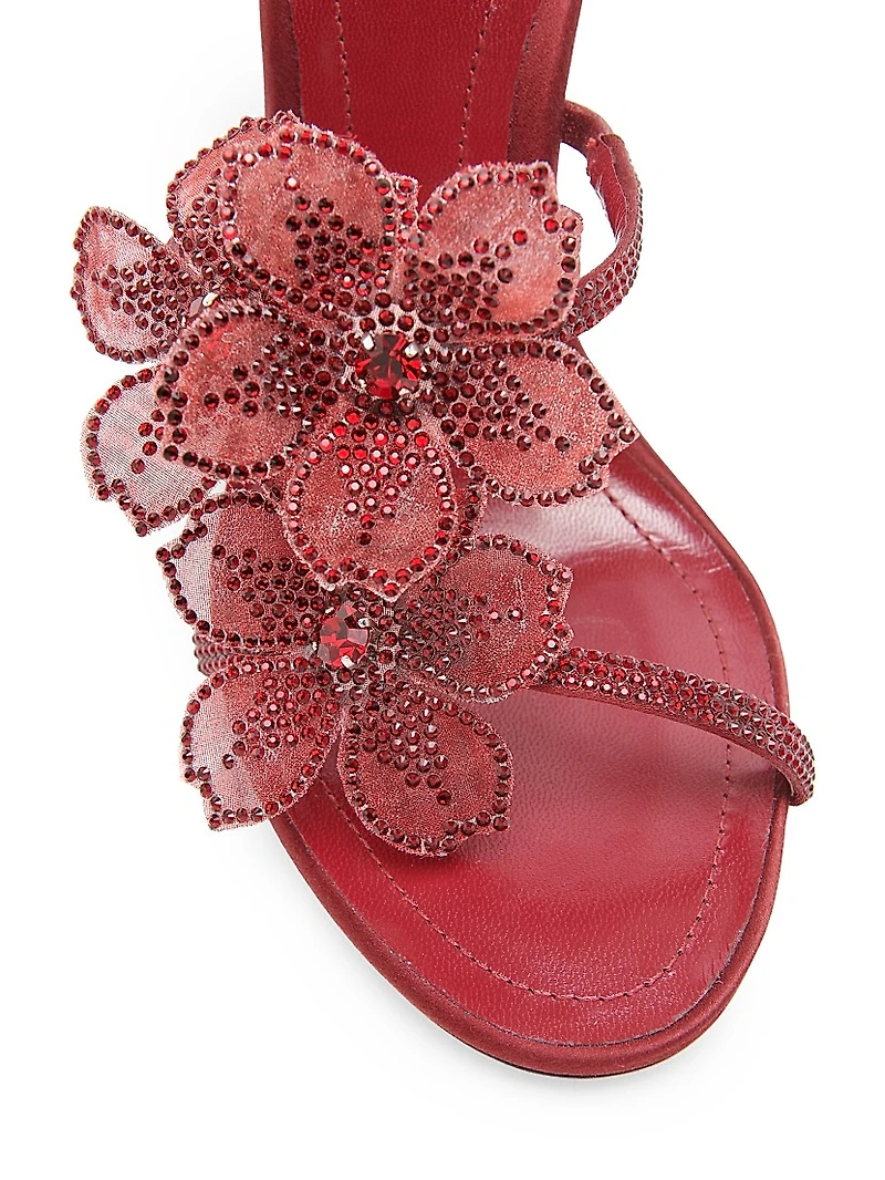 105MM Crystal-Embellished Floral Satin Sandals