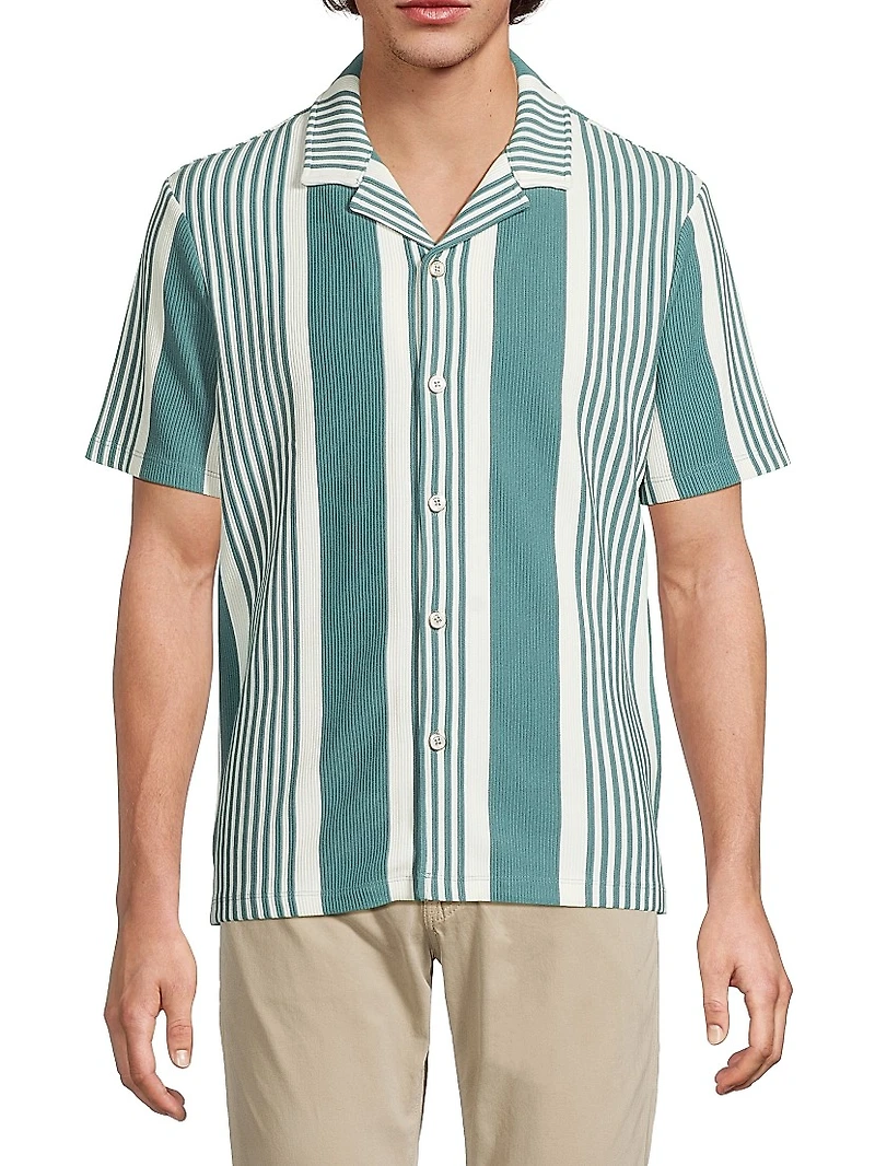 Alcazar Striped Rib-Knit Camp Shirt