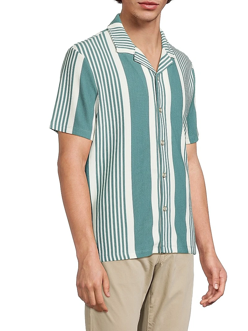 Alcazar Striped Rib-Knit Camp Shirt
