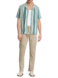 Alcazar Striped Rib-Knit Camp Shirt