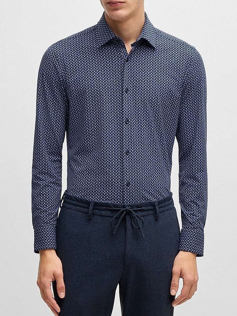 Slim-Fit Shirt Printed Performance-Stretch Material
