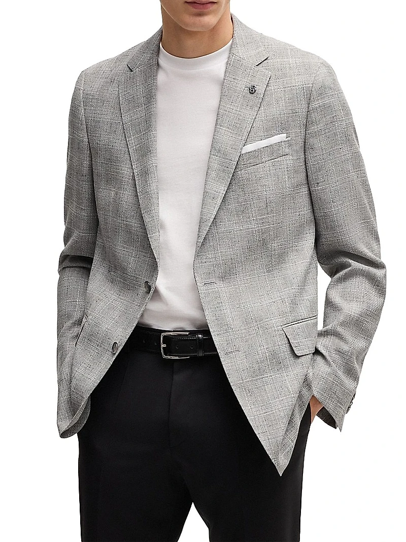 Slim-Fit Suit Jacket a Checked Wool Blend
