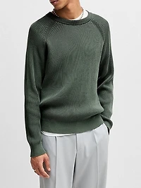 Cotton Sweater with Two-Tone Ribbing