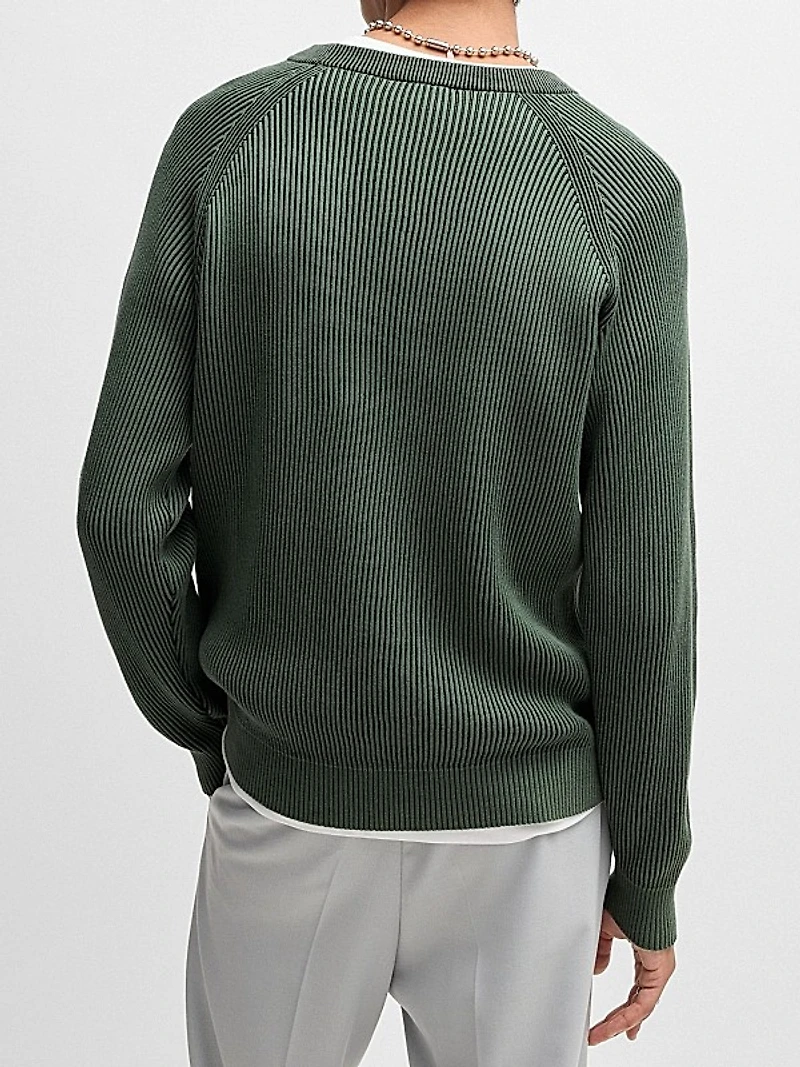 Cotton Sweater with Two-Tone Ribbing