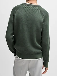 Cotton Sweater with Two-Tone Ribbing