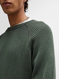 Cotton Sweater with Two-Tone Ribbing