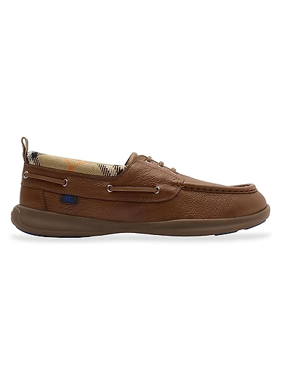 Check Collar Leather Boat Shoes