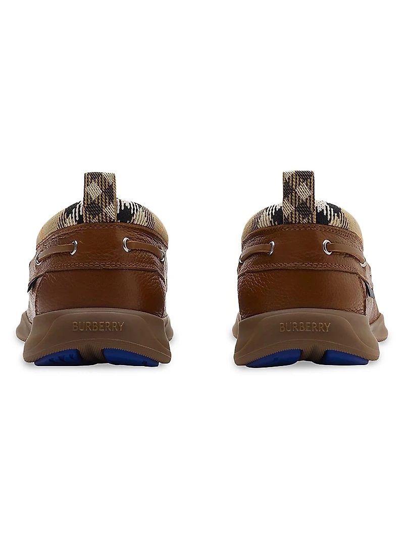 Check Collar Leather Boat Shoes