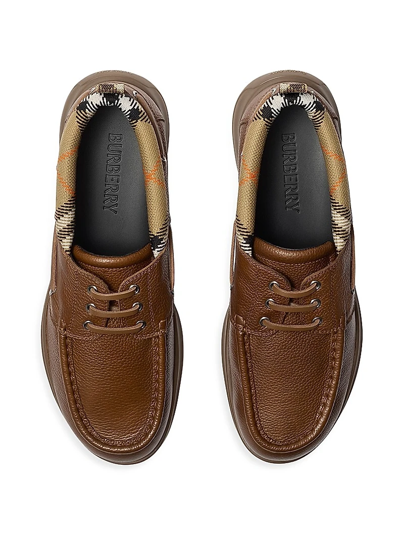 Check Collar Leather Boat Shoes
