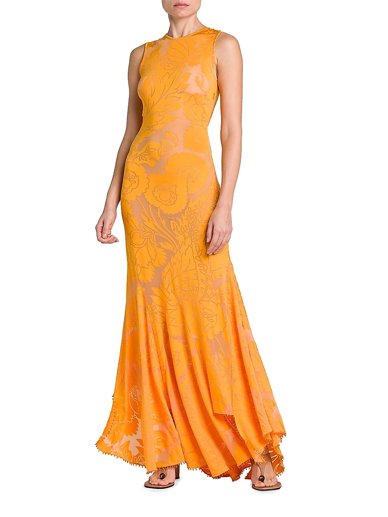 Burnout Floral Sleeveless Maxi Dress