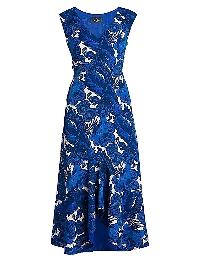 Floral Floral Cap-Sleeve Midi-Dress