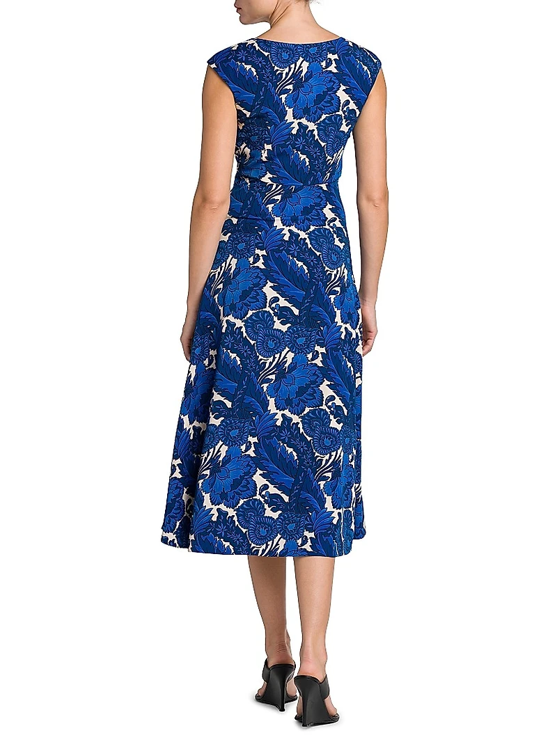 Floral Floral Cap-Sleeve Midi-Dress