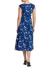 Floral Floral Cap-Sleeve Midi-Dress