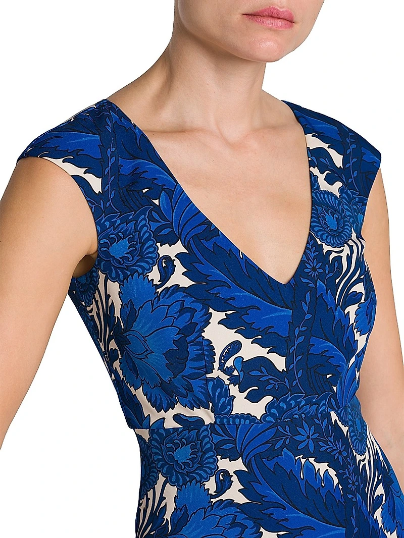 Floral Floral Cap-Sleeve Midi-Dress