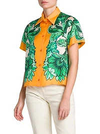 Floral Silk Short-Sleeve Blouse